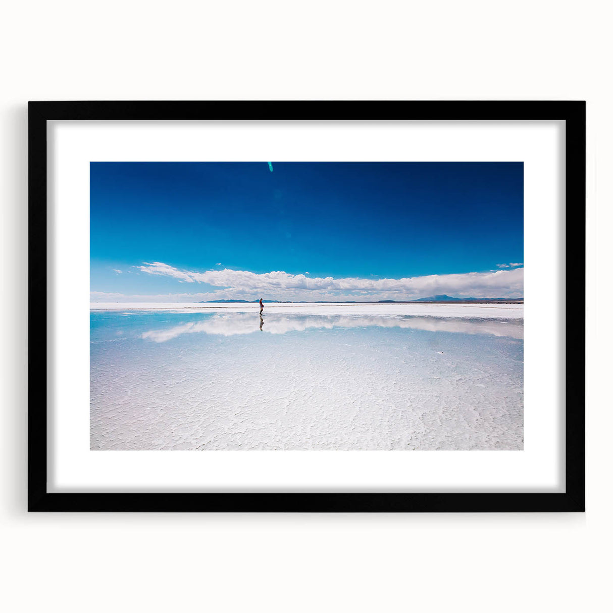 Extra large abstract art print featuring a colorful, textured depiction of a Bolivian landscape on a framed black mat.