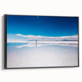 Black and white framed canvas of a Bolivian landscape in vintage poster style, ideal for bedroom wall art.