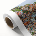 Art deco poster of a Brazilian landscape in pastel shades on rolled canvas, ideal for nursery wall art.