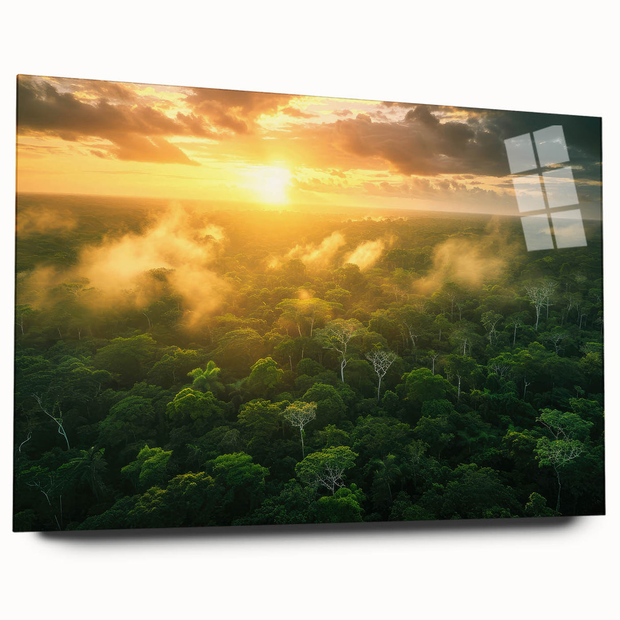 Abstract landscape of Colombian scenery in muted earth tones on large acrylic glass, ideal for bedroom or dining room decor.