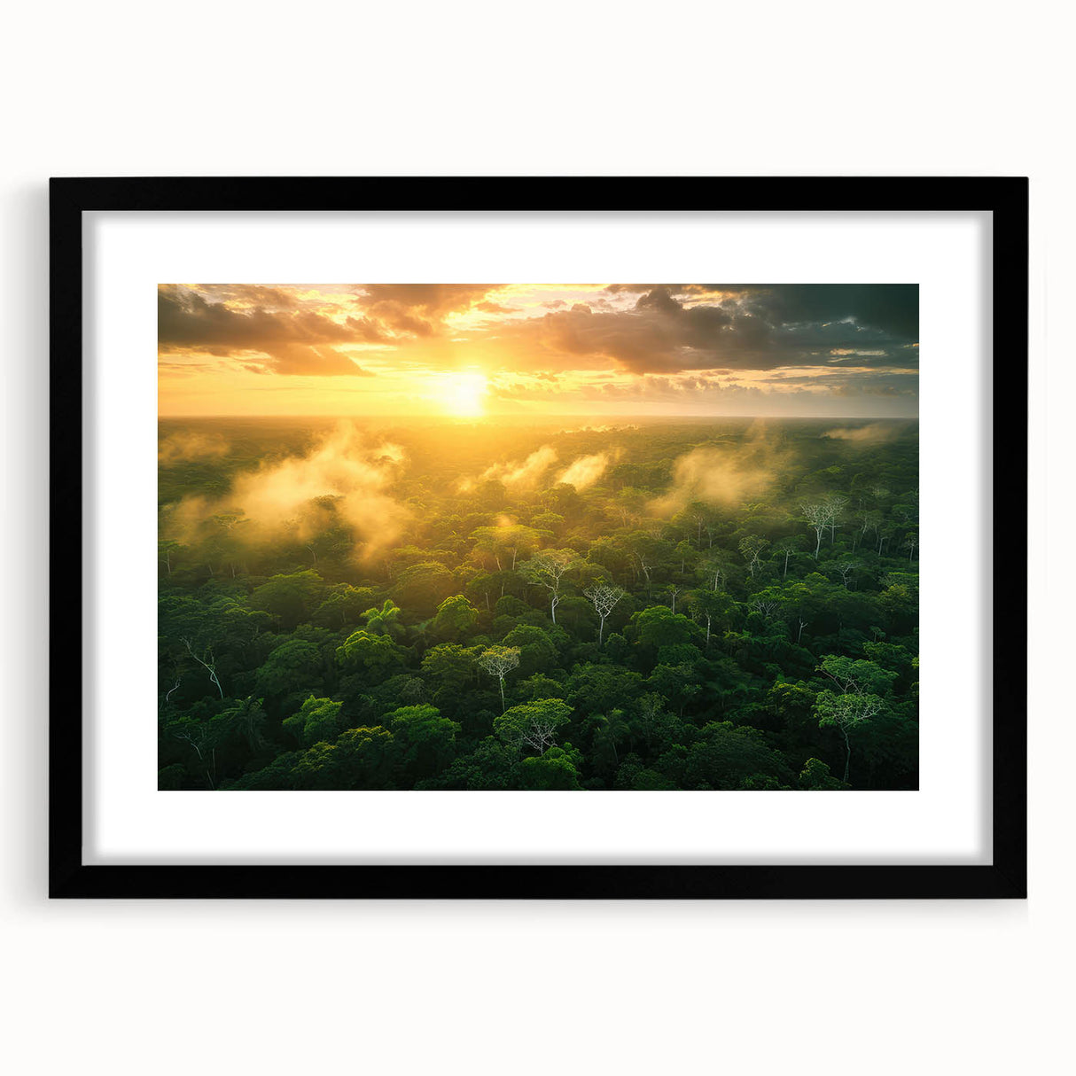 Extra large abstract art print of a colorful, textured Colombian landscape on a black framed canvas.