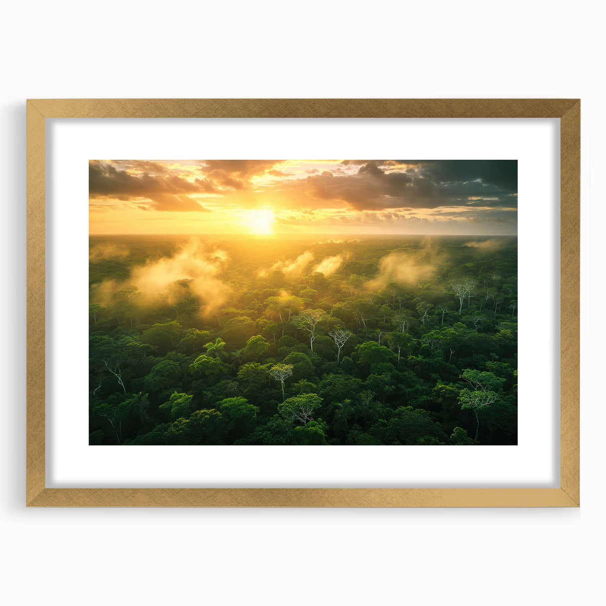 Extra large abstract art print of a textured Colombian landscape in gold frame, ideal for living room decor.