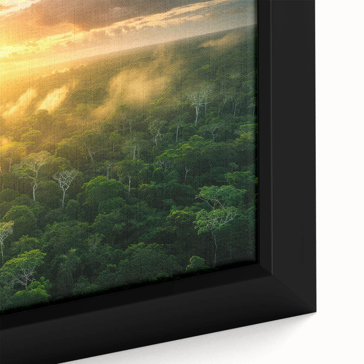 Extra large framed canvas featuring a textured, colorful abstract depiction of a South American scenery.