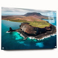 Acrylic print of a large abstract Galapagos scenery in vibrant blue and green, ideal for bedroom or dining room decor.