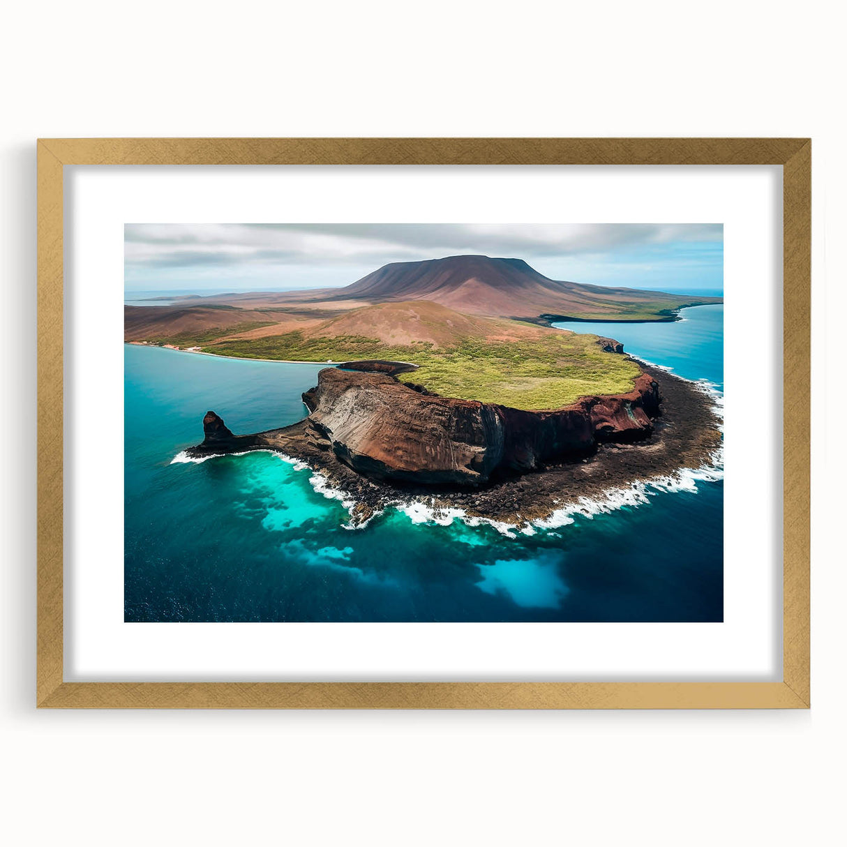 Extra large wall art featuring an abstract depiction of the Galapagos scenery in textured shades of blue and green on a…