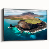 Black and white framed canvas of Galapagos landscape, ideal for bedroom wall art.