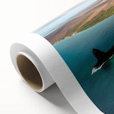Art deco poster of Galapagos scenery on rolled canvas, featuring muted earth tones, ideal for nursery wall art.