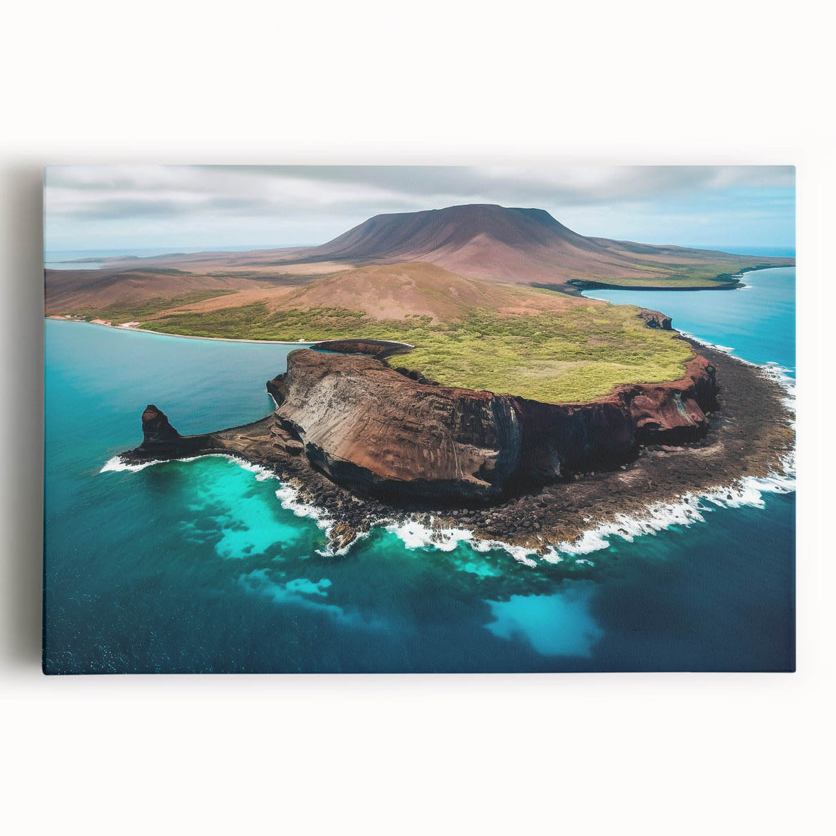 Black and white stretched canvas of Galapagos scenery, suitable as large kitchen wall art.