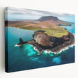 Large canvas print of the Galapagos scenery in Ecuador, featuring vivid blue and green tones, suitable for kitchen wall art.