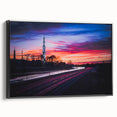 Black and white framed canvas of an Alabama landscape, featuring vintage poster art style, ideal for bedroom decor.