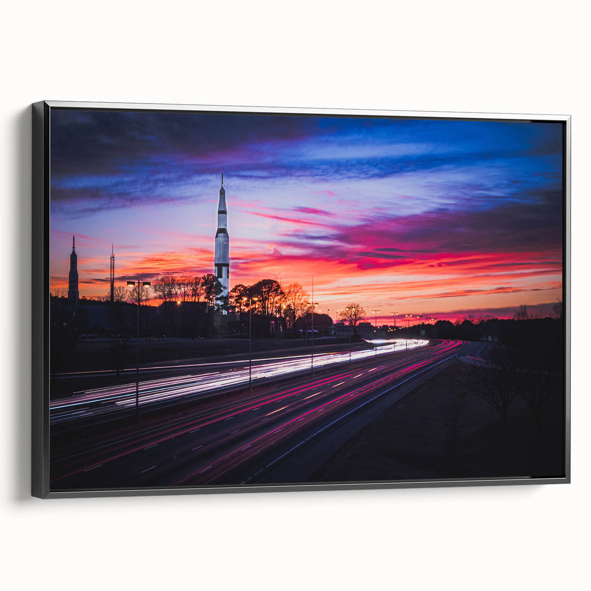 Black and white framed canvas of an Alabama landscape, featuring vintage poster art style, ideal for bedroom decor.