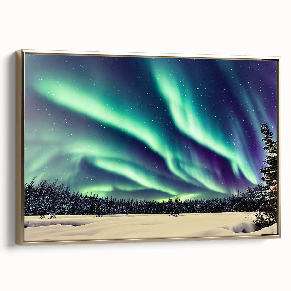 Framed canvas depicting a serene Alaskan landscape in muted gold and black tones, suitable for bedroom wall art.