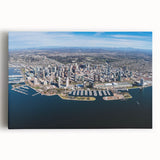 Black and white stretched canvas of the San Diego skyline, ideal for kitchen wall art.
