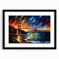 Extra large framed wall art of an abstract San Francisco scene in vibrant, textured colors, ideal for living room decor.