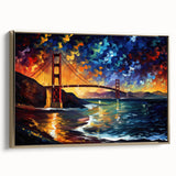 Framed canvas of vintage San Francisco landscape in black and gold tones, ideal for bedroom wall art.