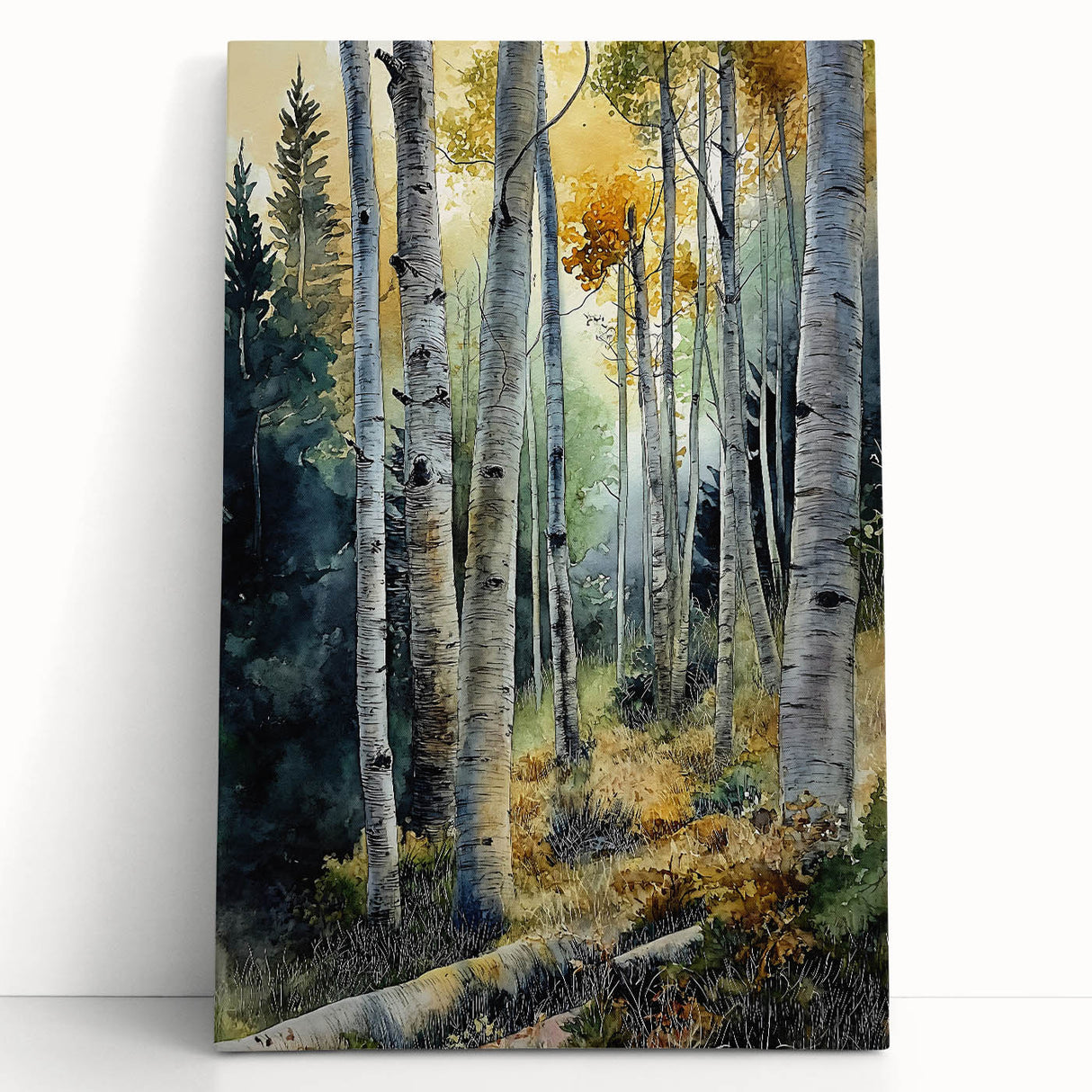 Black and white photograph of Aspen trees on stretched canvas, ideal for kitchen wall art or bedroom ambiance.