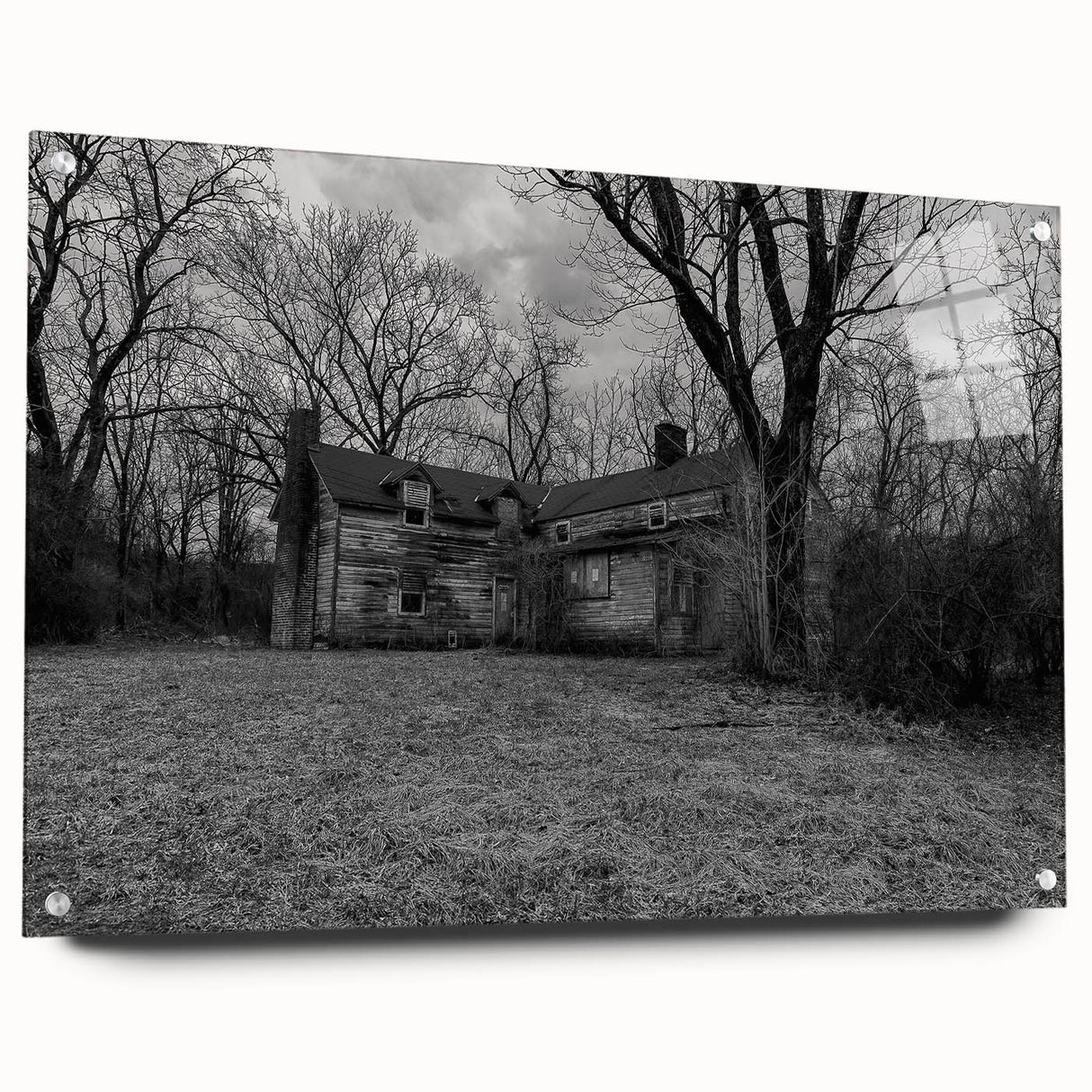 Acrylic print of a large abstract depiction of Delaware scenery, with cool blue and green tones, ideal for dining room art.