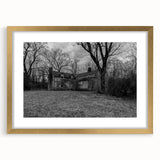 Extra large abstract art print depicting textured Delaware scenery in muted earth tones, framed in gold.