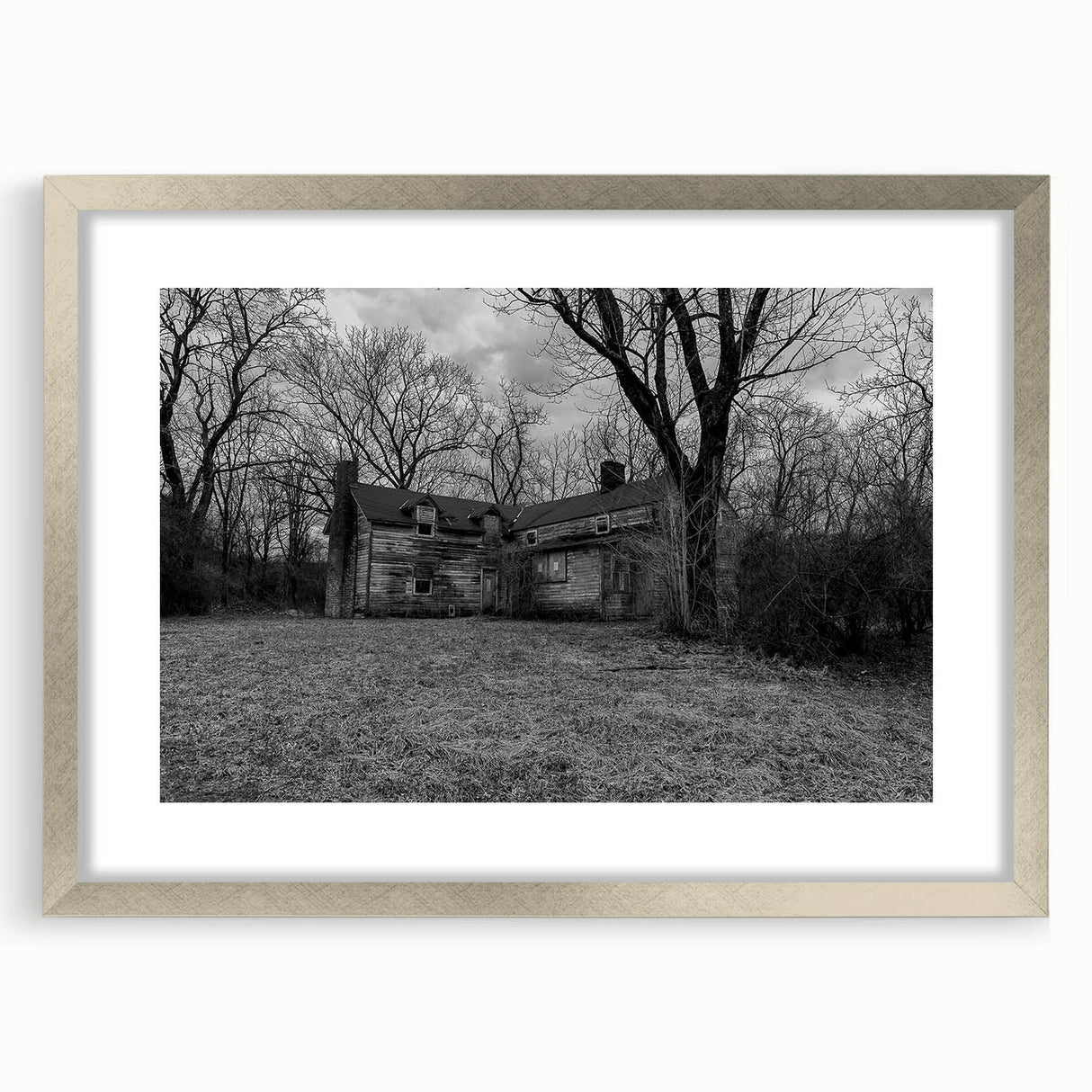 Textured abstract art print depicting a Delaware scenery in muted earth tones, framed in silver, ideal for bedroom art.