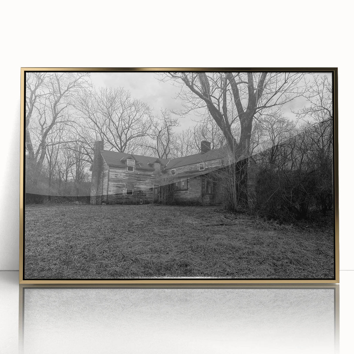 Delaware scenery depicted in mid-century modernist style on a large acrylic print with gold frame.