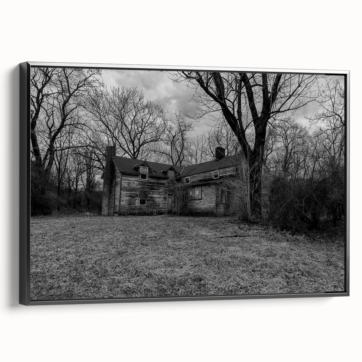 Black and white landscape art painting of Delaware on framed canvas, ideal for bedroom wall decor.