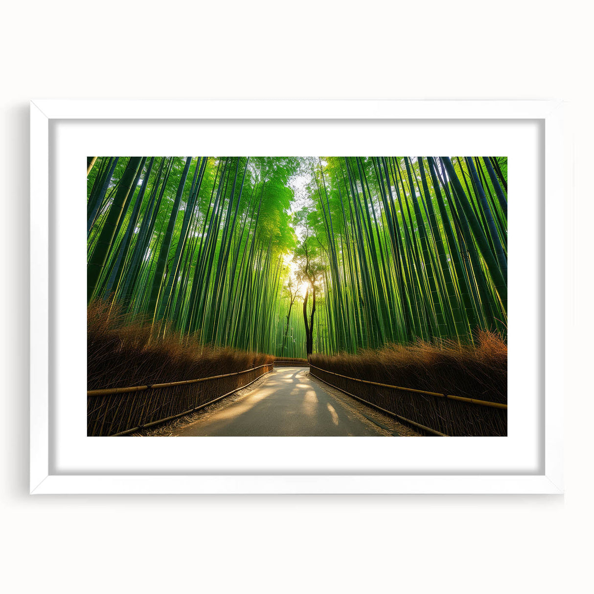 Abstract art print of Maui scenery in muted blue and green tones on a framed white mat, ideal for dining room decor.