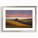 Textured abstract art print of Idaho scenery in silver frame with mat, displaying earthy tones, ideal for bedroom art.