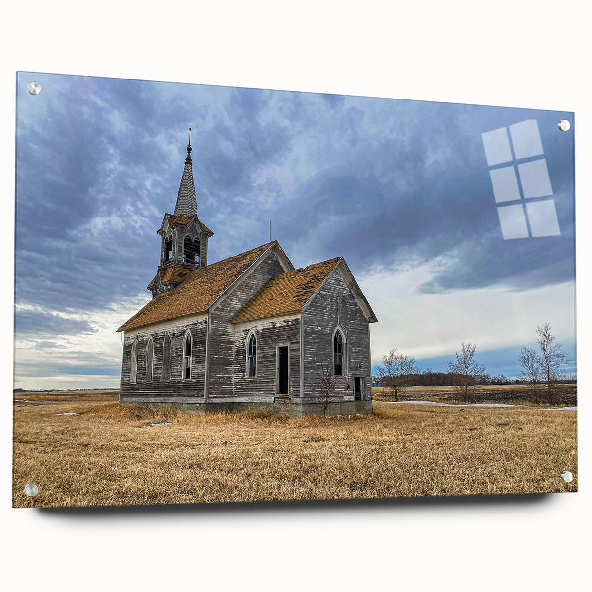 Acrylic print of a large abstract depiction of Iowa scenery in muted earth tones, suitable for bedroom or dining room decor.