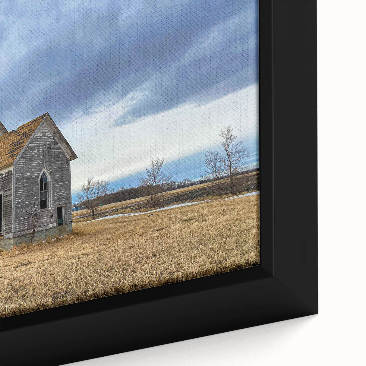 Close-up of textured black wall art depicting Iowa scenery on framed canvas, ideal for living room decor.