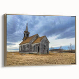 Framed canvas depicting a vintage Iowa landscape in muted gold and black tones, ideal for bedroom wall decor.
