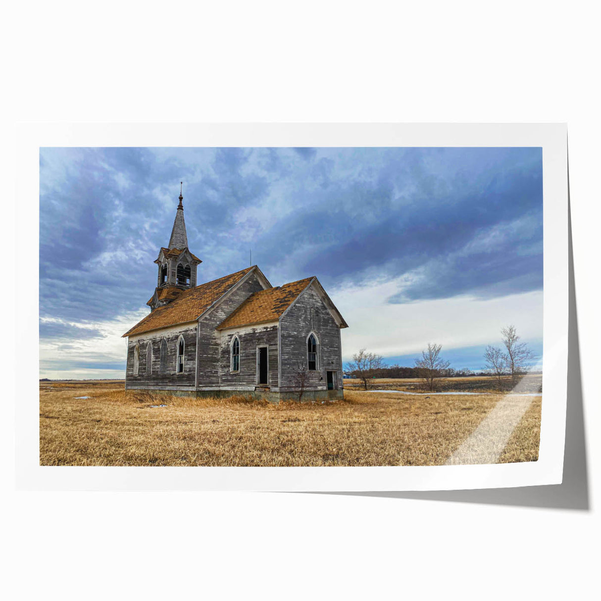 Rolled print of Iowa scenery with soft pastel shades and floral elements, ideal for art wall in dining room.