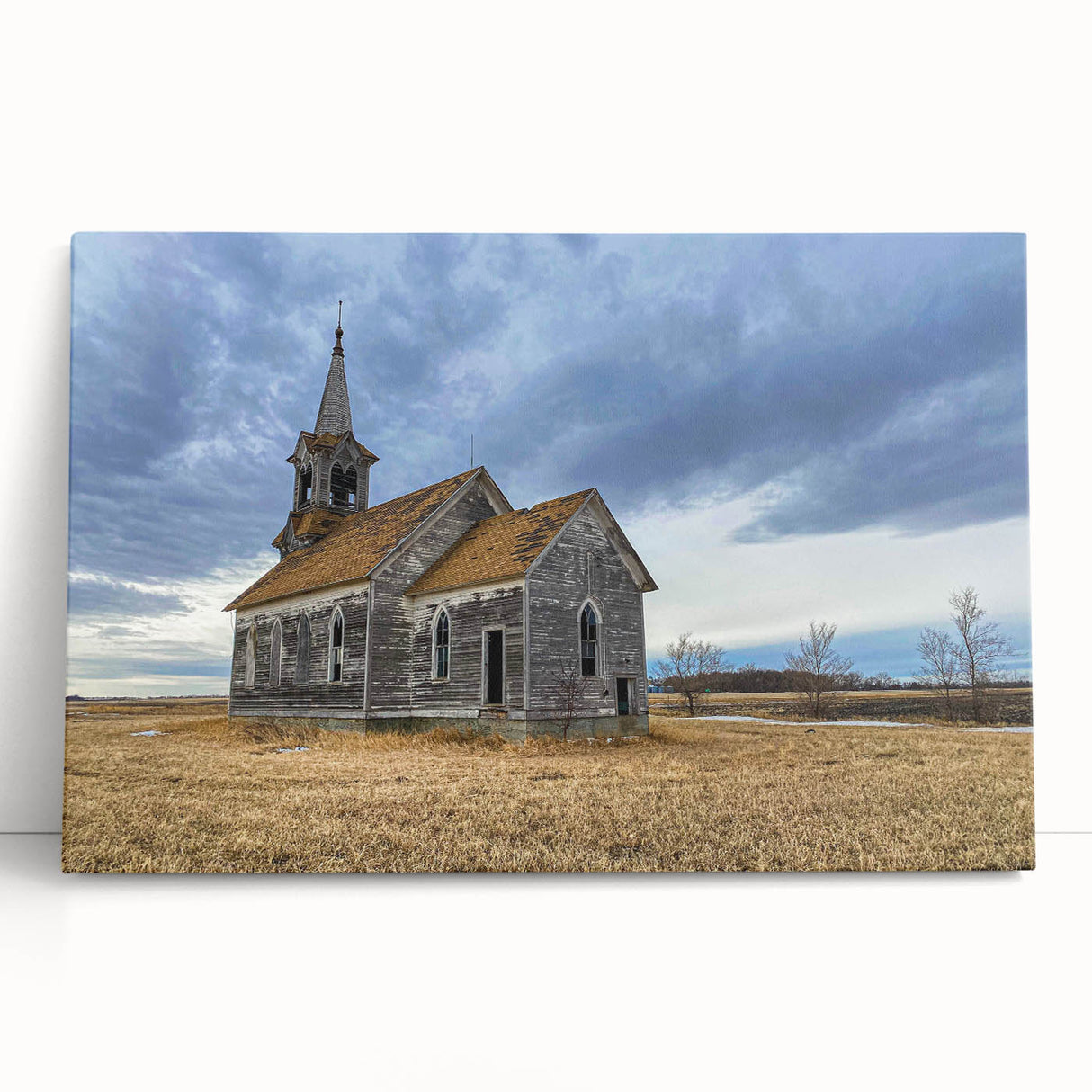 Black and white stretched canvas featuring a serene Iowa landscape, ideal for kitchen wall art or bedroom ambiance.