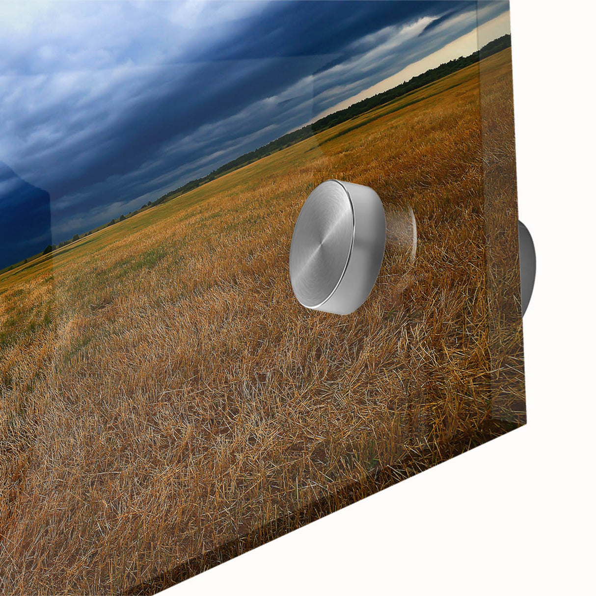 Large abstract wall art featuring mid-century modernist style with swirling blue and gray tones on acrylic glass.