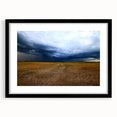 Extra large abstract art print of a colorful, textured Kansas scenery on a framed black mat, ideal for living room decor.