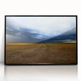 Large abstract wall art depicting a Kansas scenery in muted earth tones on a framed acrylic.