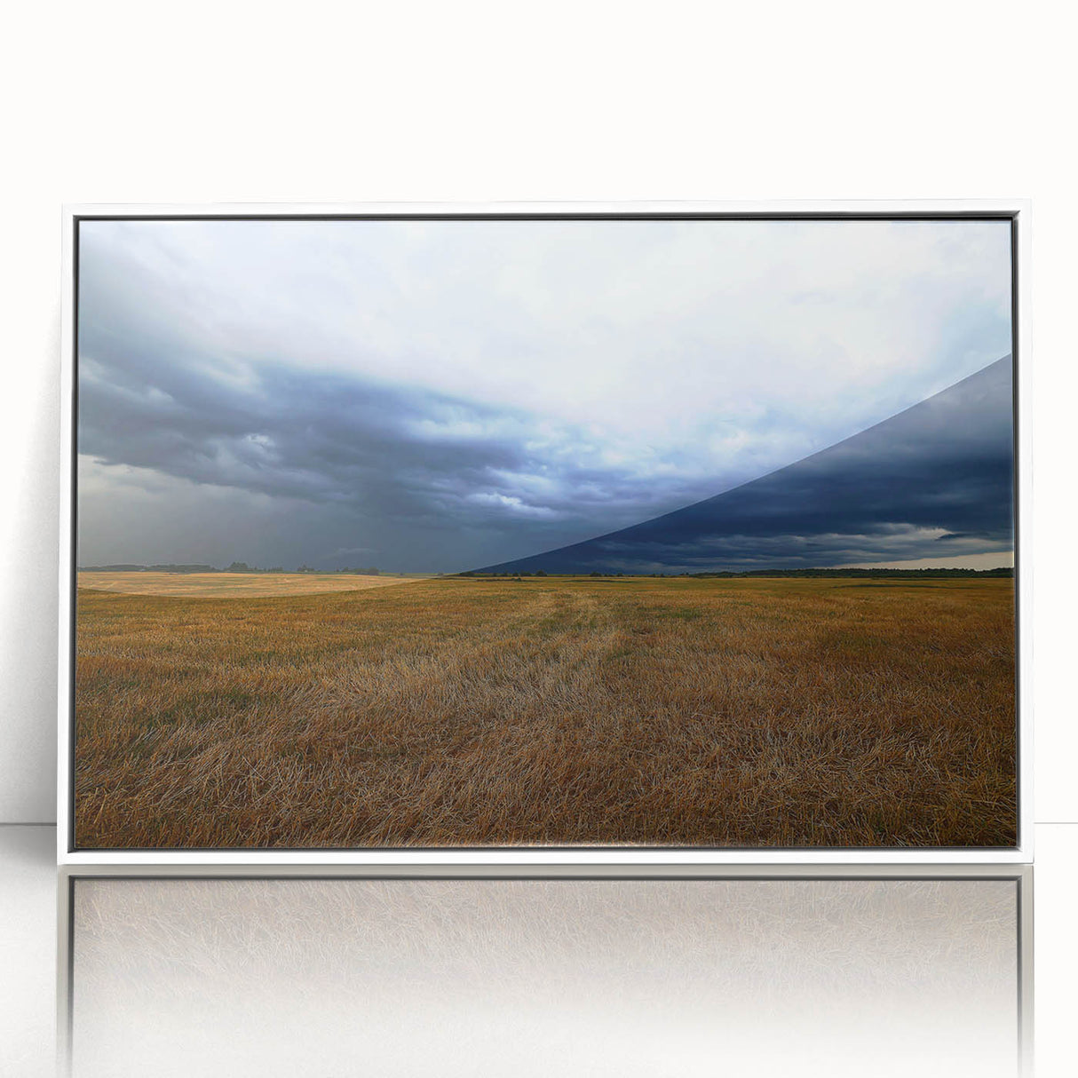 Art deco poster of Kansas scenery in muted earth tones on a framed acrylic, ideal for modern art wall decor.