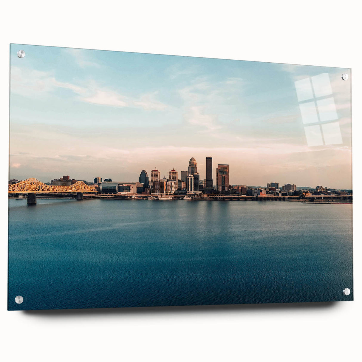 Large abstract wall art of Kentucky scenery on acrylic glass, featuring muted earth tones, ideal for dining room decor.