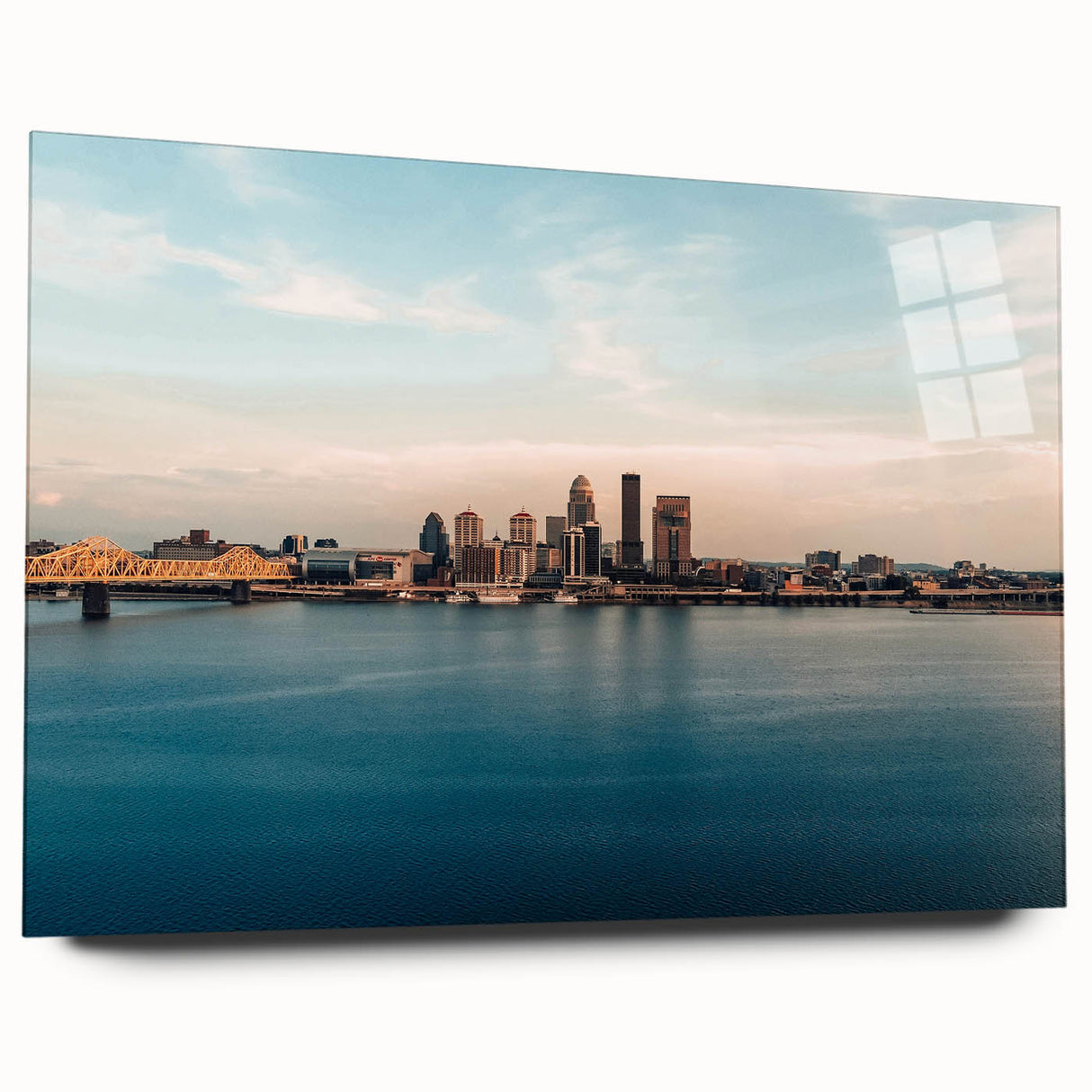 Large abstract depiction of Kentucky scenery in muted earth tones on acrylic glass, suitable for bedroom or dining room art.
