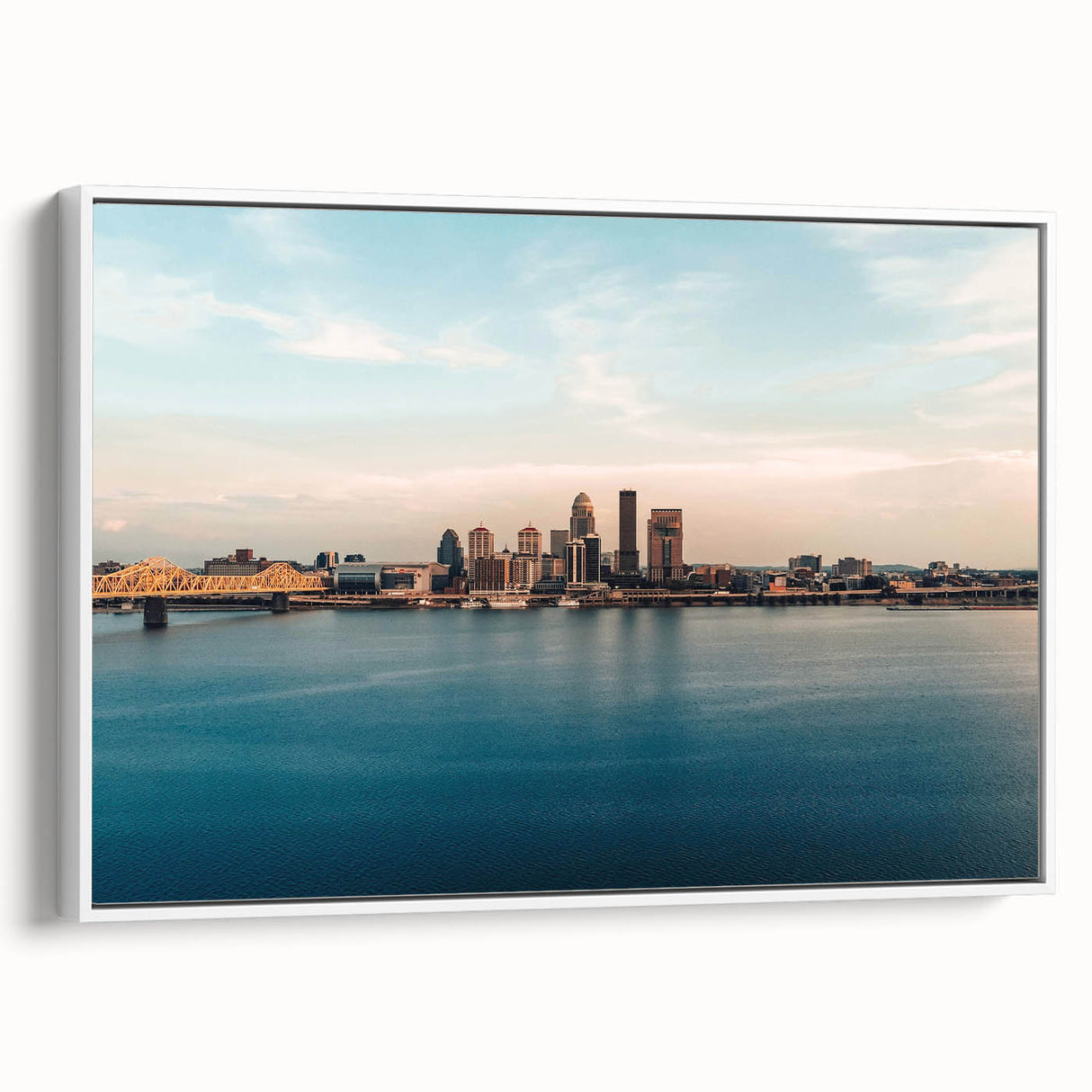 Vintage poster art of Kentucky scenery on extra large framed canvas, featuring colorful art on a black background.