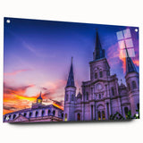 Acrylic print of a large abstract depiction of New Orleans in vibrant colors, ideal for dining room decor.