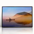 Large abstract wall art depicting a serene Maine landscape in muted greens and blues on a framed acrylic.
