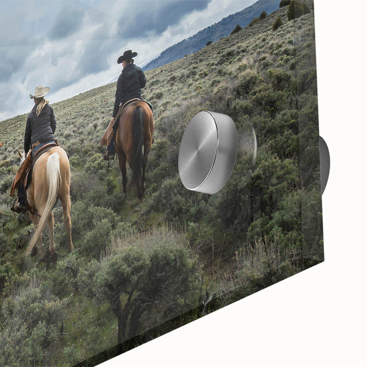 Large abstract wall art featuring a Montana landscape in muted earth tones on acrylic glass, ideal for dining room ambiance.