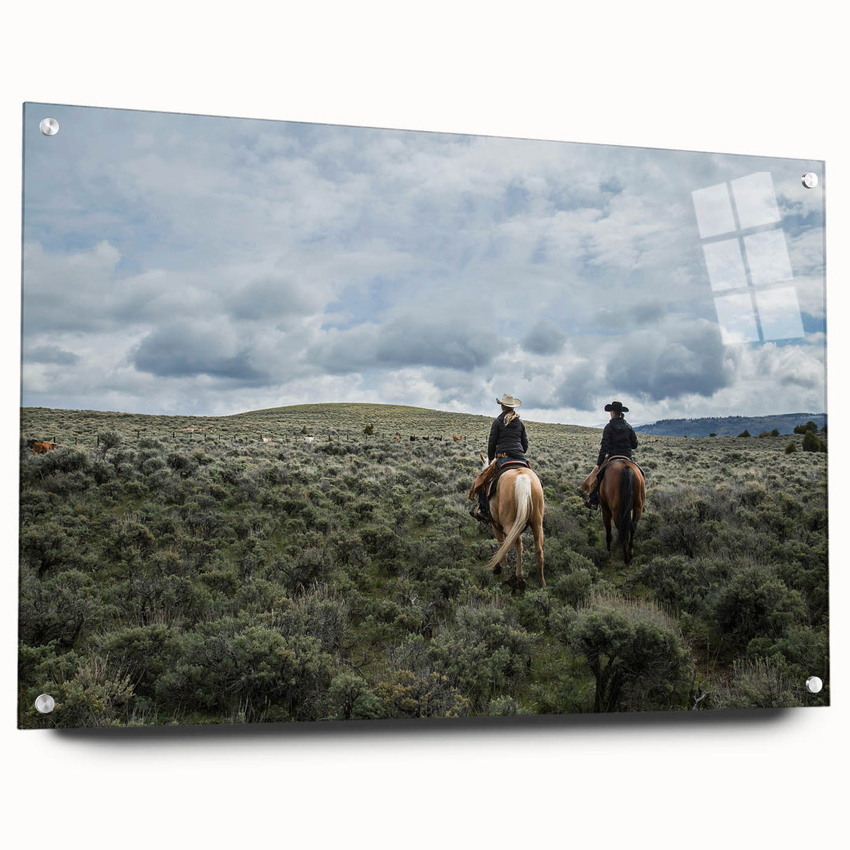 Large abstract wall art depicting a Montana landscape in muted earth tones on acrylic glass.