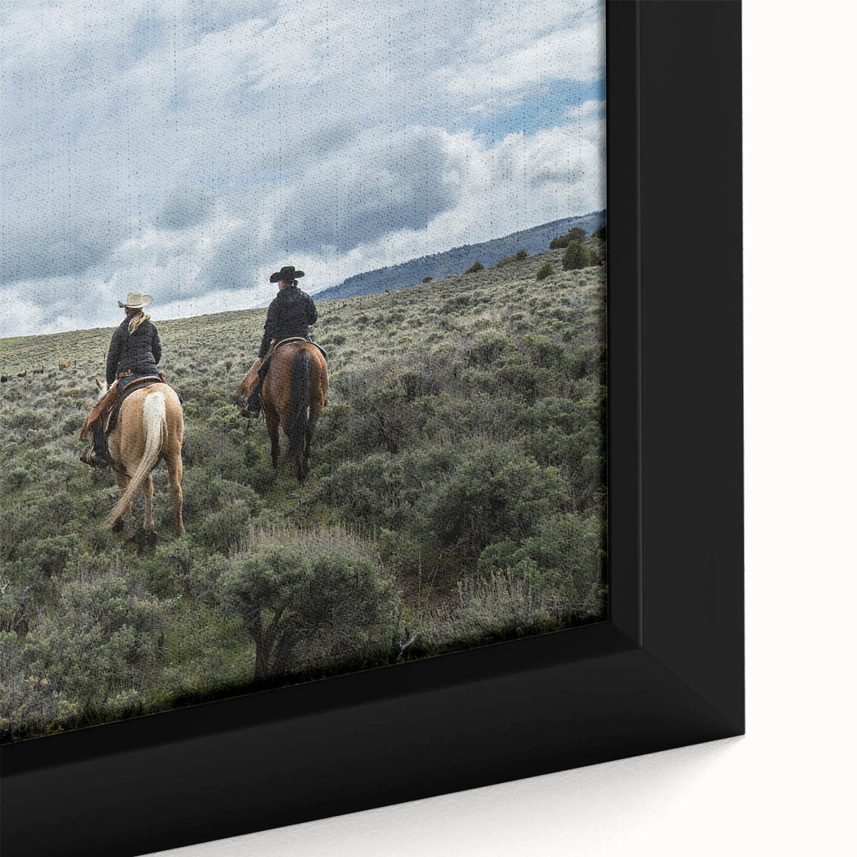 Black wall art featuring a textured Montana landscape in vibrant colors on a framed canvas, ideal for living room decor.