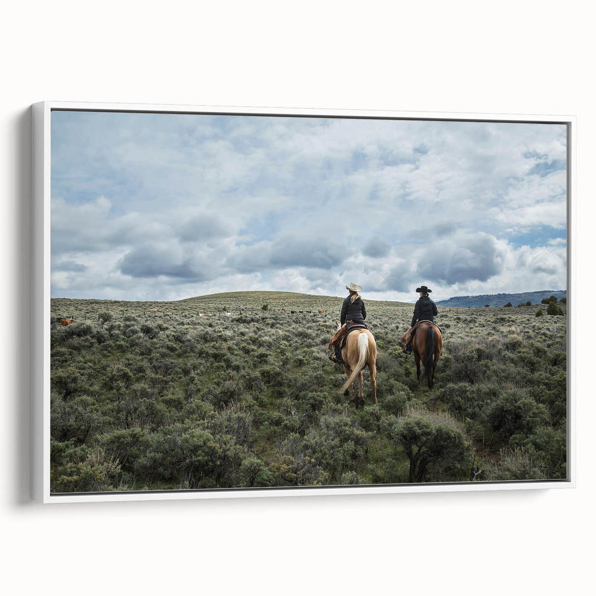 Vintage poster art of Montana scenery on extra-large framed canvas, featuring colorful art with black accents.