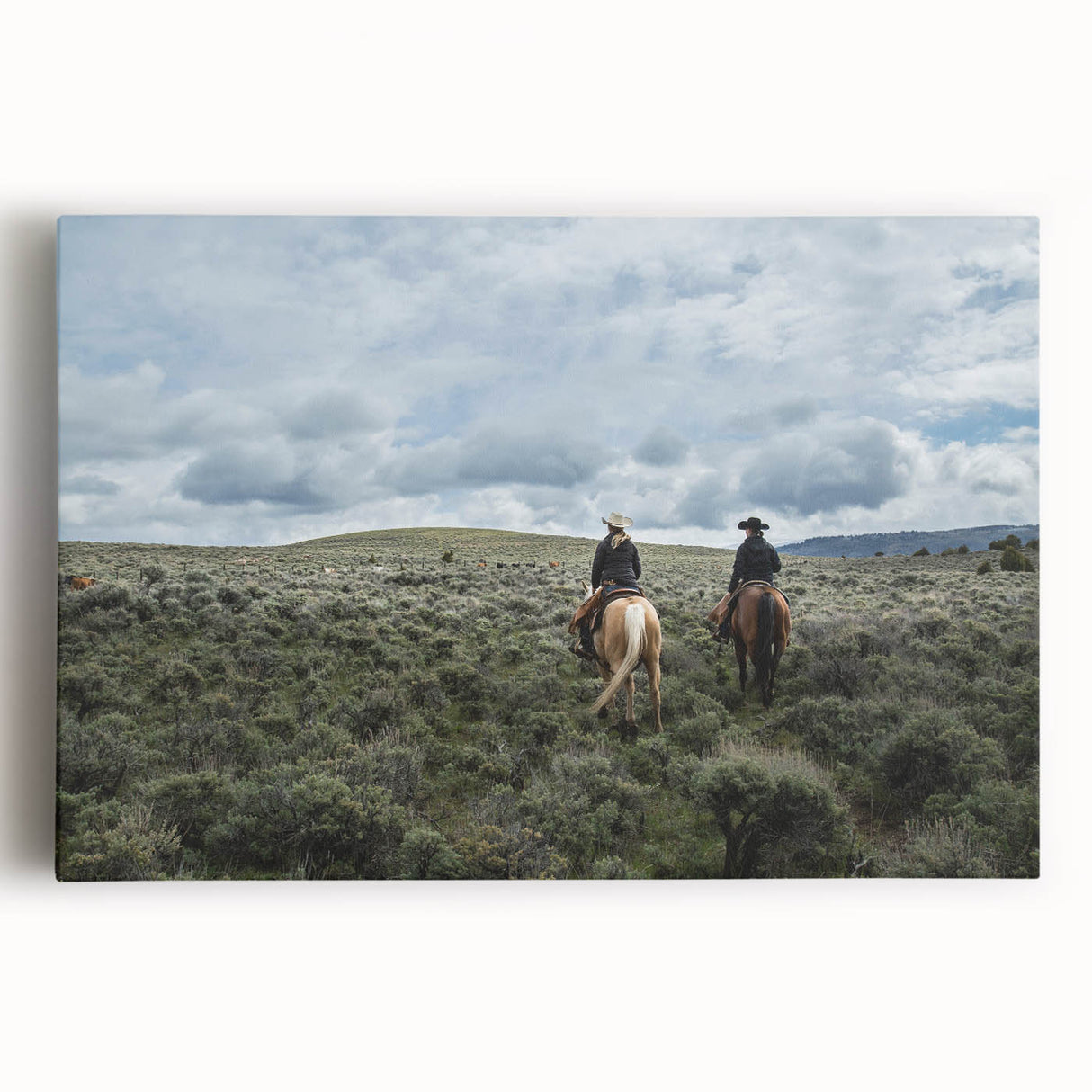 Black and white photograph of Montana scenery on large stretched canvas, ideal for kitchen wall art.