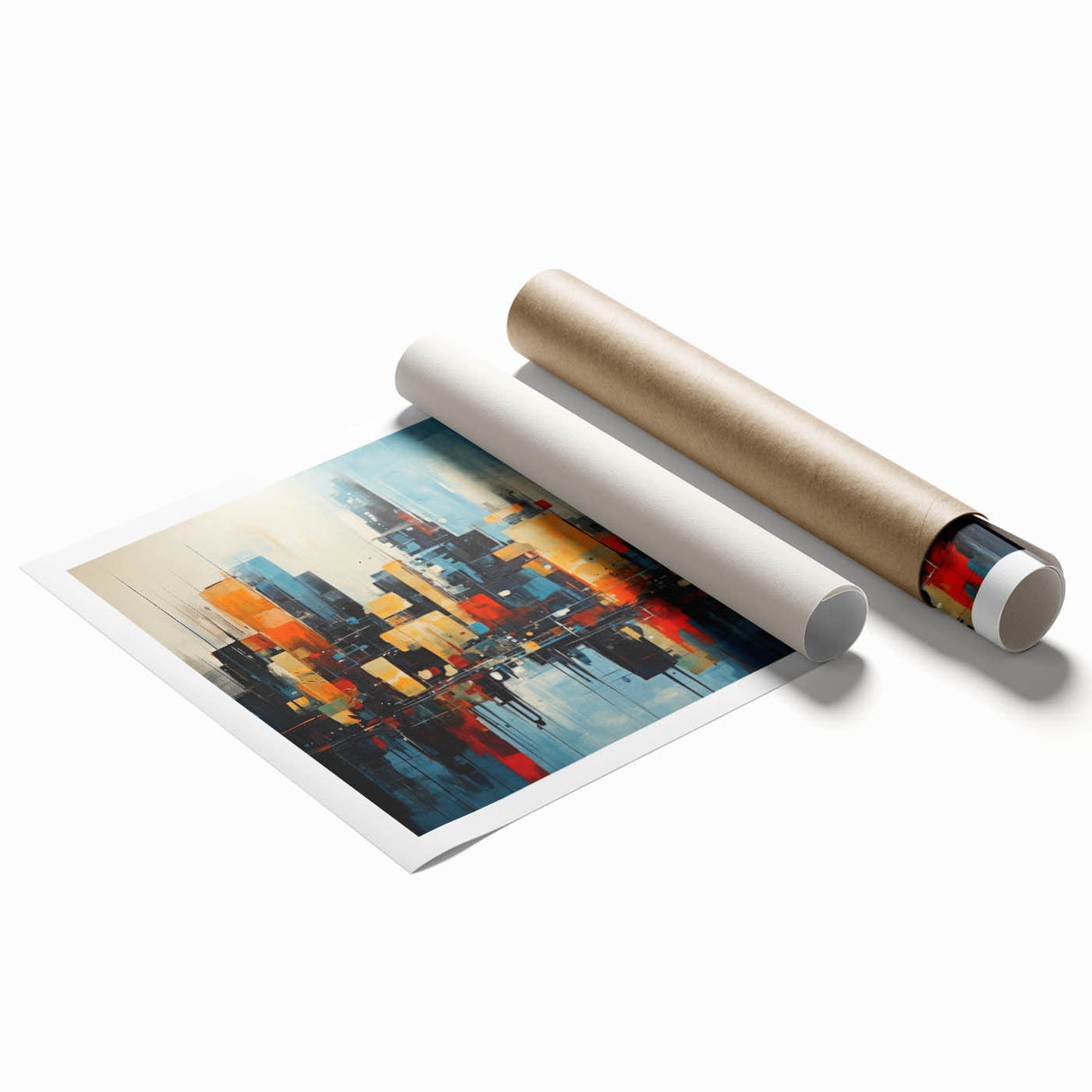 Extra large rolled print of Manhattan skyline in muted gray and blue tones, ideal for classy bathroom wall art.