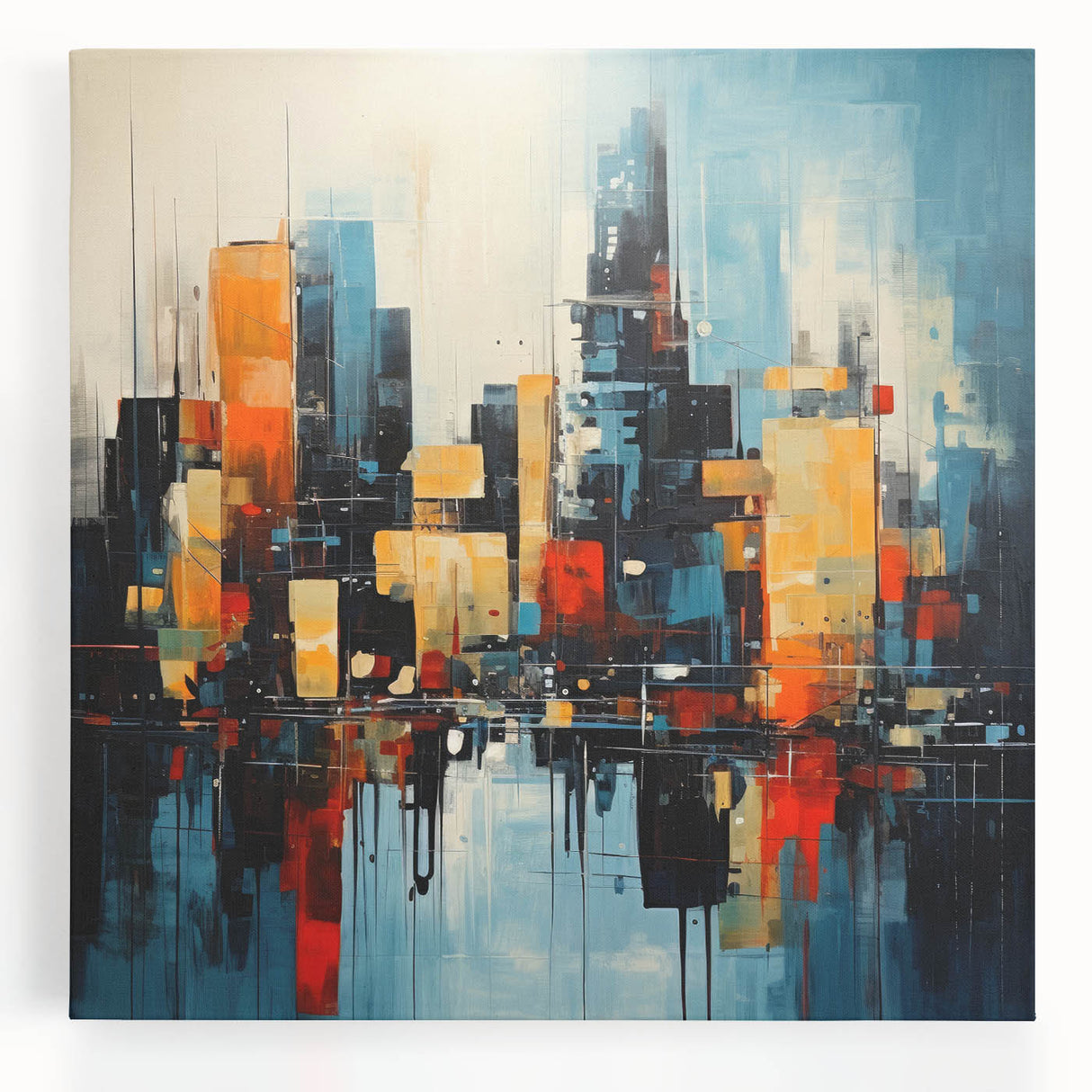 Black and white large art print of Manhattan skyline on stretched canvas, suitable for kitchen wall art.