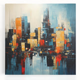 Black and white large art print of Manhattan skyline on stretched canvas, suitable for kitchen wall art.