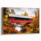 Framed canvas featuring a vintage-style landscape painting of Vermont, with muted earth tones, ideal for bedroom wall decor.